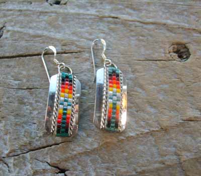 Indian Silver and Bead Earrings Dangle E